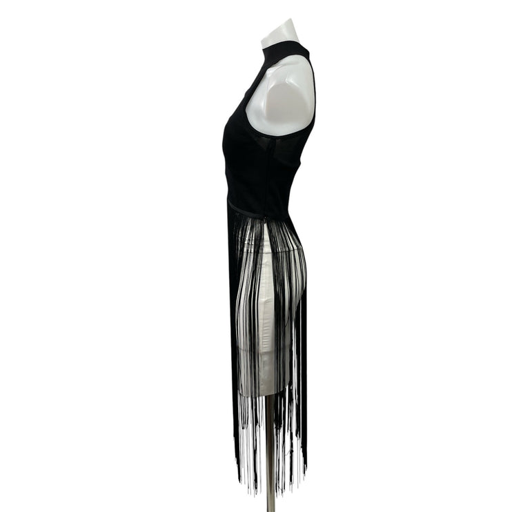 Zara Women's Black Halter High Neck Cutout Fringe Knit Sleeveless Blouse Top S