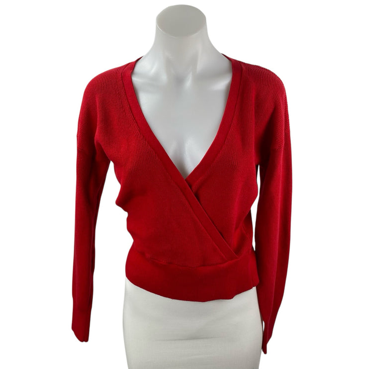 Banana Republic Women's Red Ribbed Knit Long Sleeve Faux Wrap Sweater Top Size S