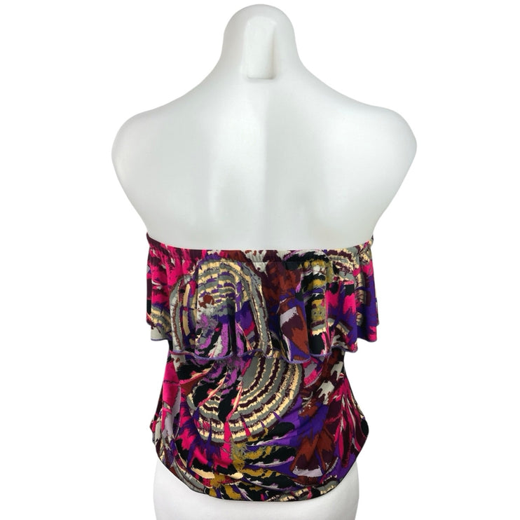 Veronica M Multicolor Purple Printed Strapless Ruffle Bandeau Summer Tube Top XS