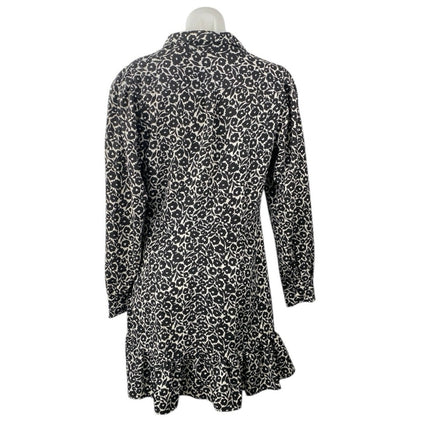 Topshop Black Floral Button Collared Bow Front Long Sleeve Mini Shirt Dress Sz 8