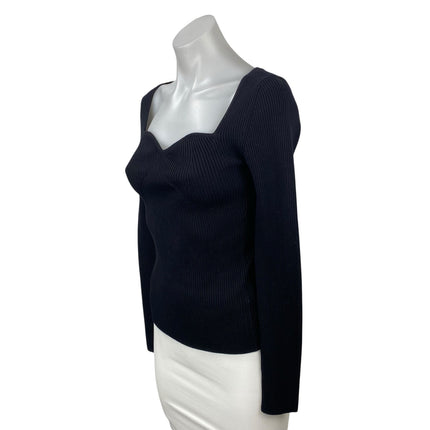 & Other Stories Women's Black Sweetheart Ribbed Knit Sweater Blouse Top Size S