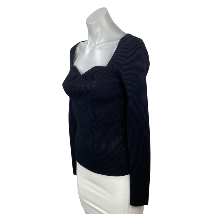 & Other Stories Women's Black Sweetheart Ribbed Knit Sweater Blouse Top Size S