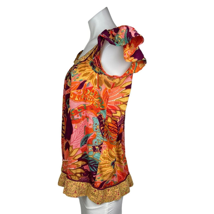 Xhilaration Multicolor Floral Paisley Ruffle Flutter Sleeve Boho Blouse Top Sz L