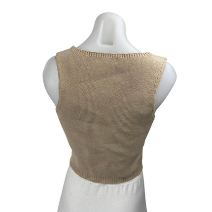 Stradivarius Tan Beige Khaki Ribbed Knit Sleeveless Button Up Vest Top Size S