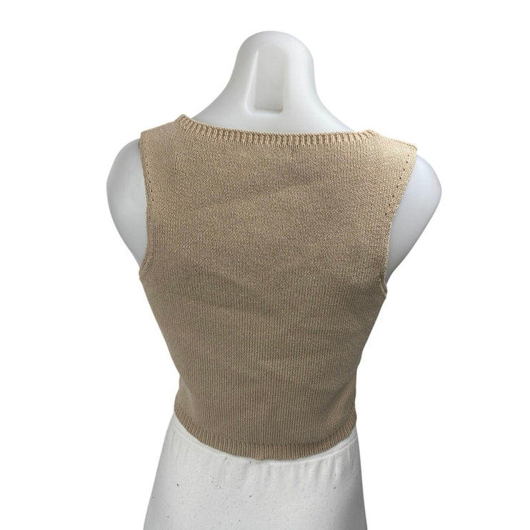 Stradivarius Tan Beige Khaki Ribbed Knit Sleeveless Button Up Vest Top Size S