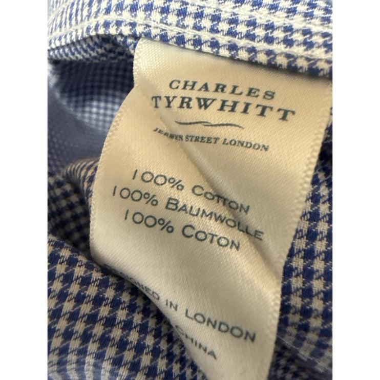Charles Tyrwhitt Blue Checkered Long Sleeve Button Up Extra Slim Shirt Top 15/L
