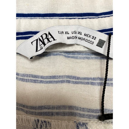 Zara Women's White Blue Striped Short Sleeve Button Down Cropped Shirt Top XL