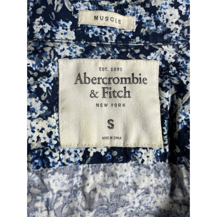 Abercrombie & Fitch Muscle Mens Blue Floral Short Sleeve Button Down Shirt Top S