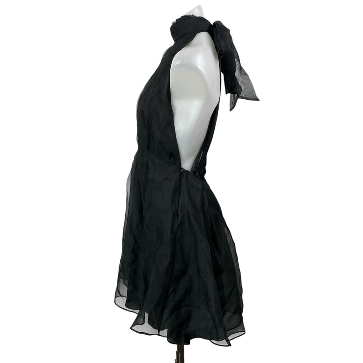 Zara Black Organza Halter Tie Sleeveless Pleated Fit & Flare Mini Dress Size M