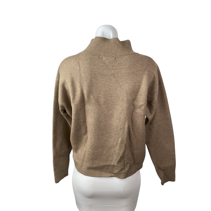 Quince Women's Tan Long Sleeve Mock Neck Knit Sweatshirt Sweater Top Size XS