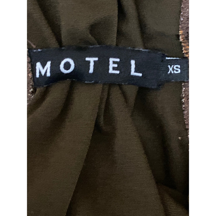 Motel Brown Multicolor Earthy Strapless Tube Bandeau Ruched Blouse Top Size XS