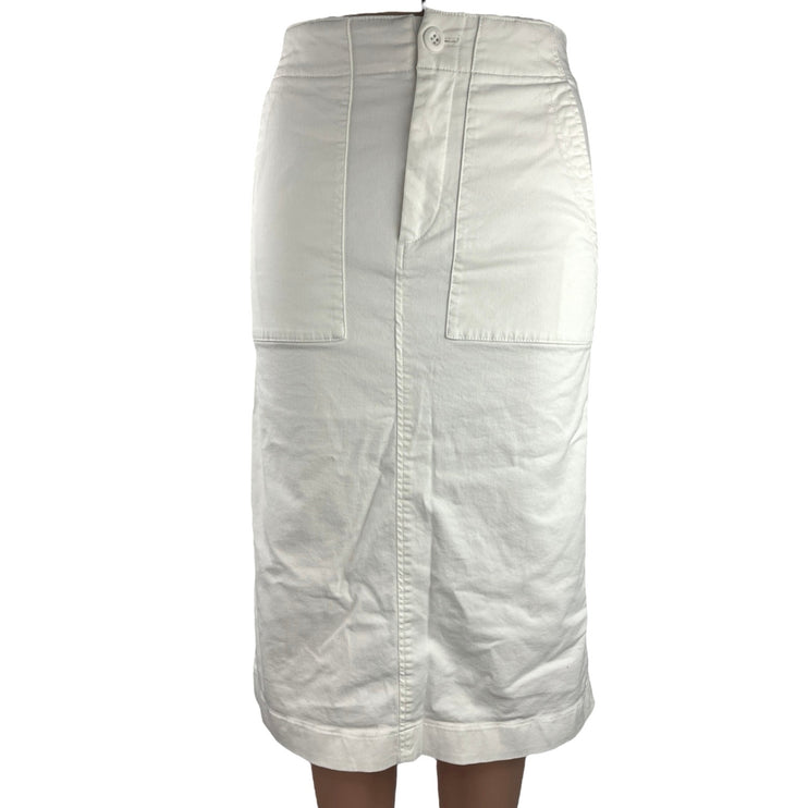 Uniqlo White High Waisted Stretch Back Slit Pencil Denim Midi Skirt Size XXS