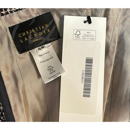 NEW Christian La Croix Black Tweed Silk High Waist Pencil Midi Skirt Size 8