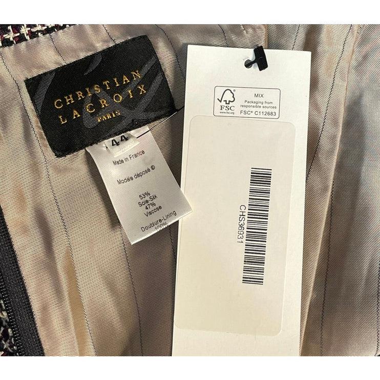 NEW Christian La Croix Black Tweed Silk High Waist Pencil Midi Skirt Size 8