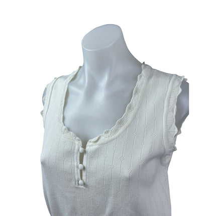 Industry Women's Off White Sleeveless Scoop Neck Henley Sweater Vest Tank Top M