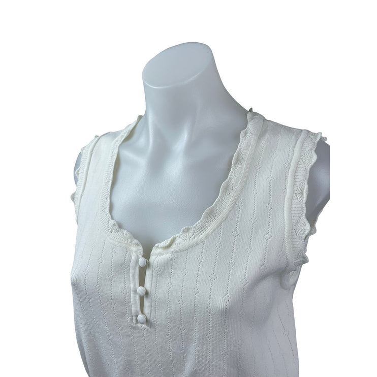 Industry Women's Off White Sleeveless Scoop Neck Henley Sweater Vest Tank Top M