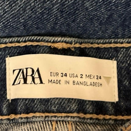 Zara Blue Medium Wash High Rise Ankle Faded Straight Leg Denim Jeans Size 2