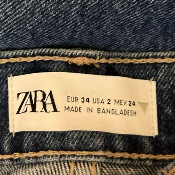 Zara Blue Medium Wash High Rise Ankle Faded Straight Leg Denim Jeans Size 2