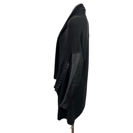 Maje Womens Black Knit Leather Long Sleeve Draoed Open Front Cardigan Sweater 3