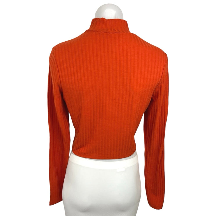 H&M Women's Red Ribbed Turtle Neck Stretch Long Sleeve Pullover Cropped Top Sz M