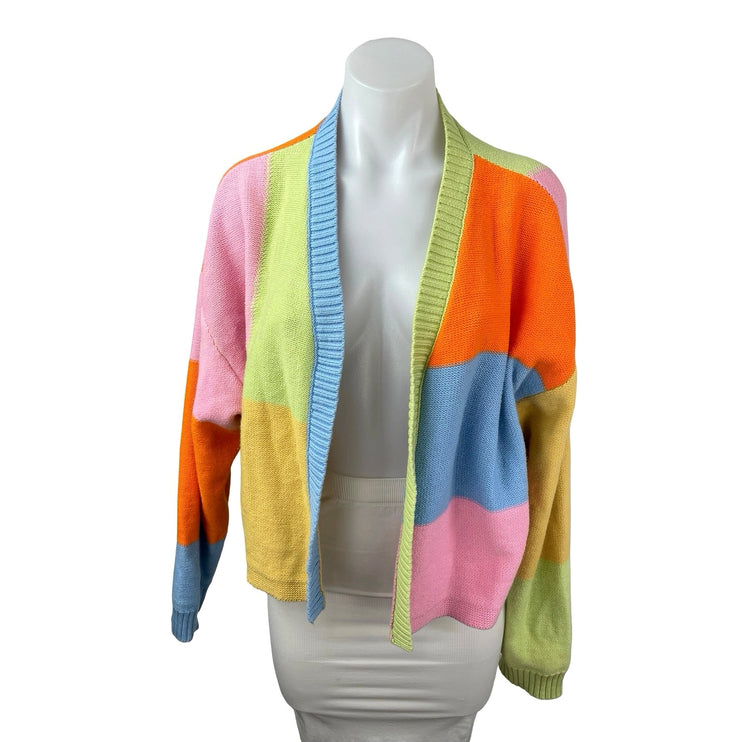 LA Hearts Women's Color Block Chunky Knit Balloon Sleeve Cardigan Sweater Top L