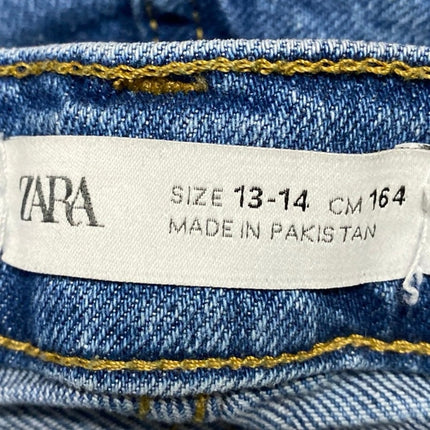 Zara Kids Blue Mid Rise Distressed Raw Hem Flared Bootcut Denim Jeans Pants13-14