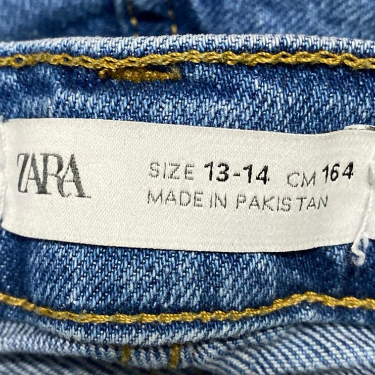 Zara Kids Blue Mid Rise Distressed Raw Hem Flared Bootcut Denim Jeans Pants13-14