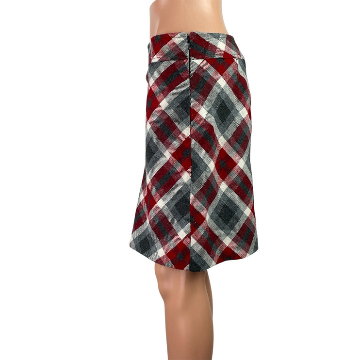 Ann Taylor LOFT Women's Red Plaid Check Zip Straight Pencil Mini Skirt Size 0