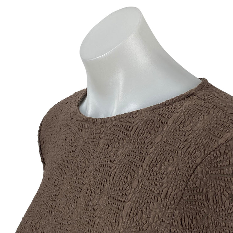 Zara Women's Brown Embossed Textured Long Sleeve Knit Round Neck Crop Top Size M