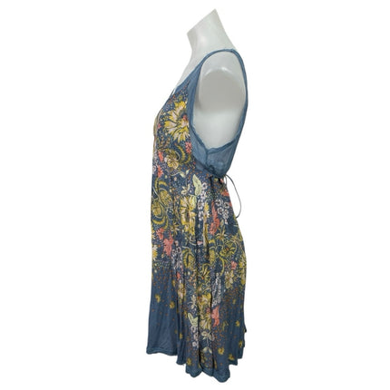 Intimately Free People Blue Sheer Floral Sleeveless Mini A-Line Tank Dress Sz M