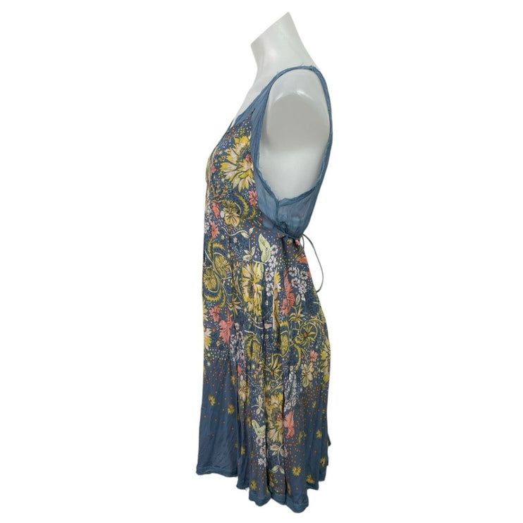 Intimately Free People Blue Sheer Floral Sleeveless Mini A-Line Tank Dress Sz M