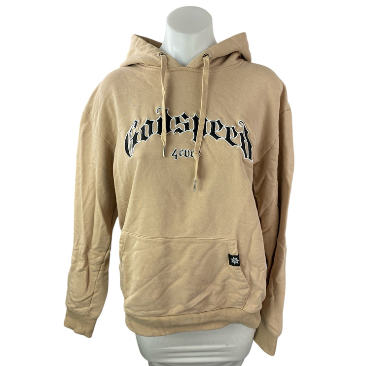 Godspeed Women's Beige Tan Logo Long Sleeve Hoodie Hooded Sweatshirt Top Sz M