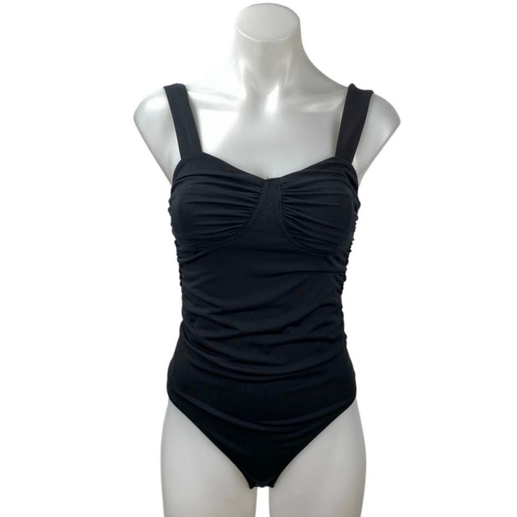Abercrombie & Fitch Black Ruched Sleeveless Cami Thong Bodysuit Tank Top Size S