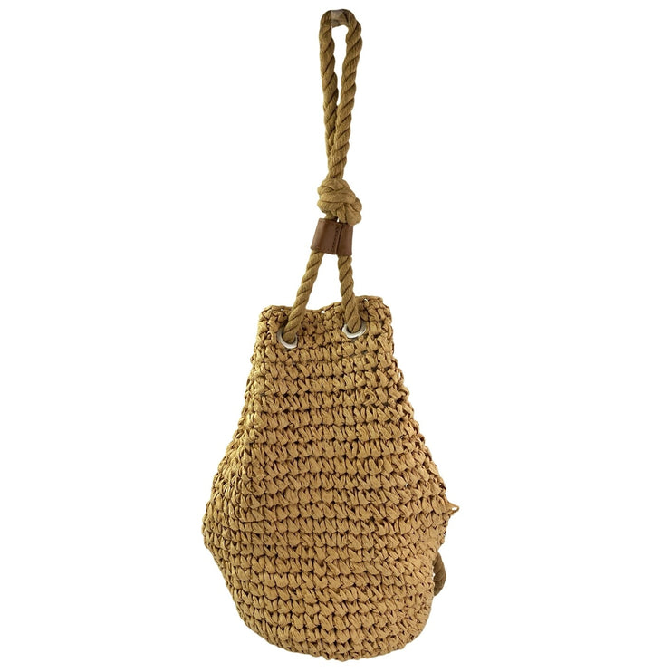 Zara Women's Tan Woven Straw Tube Rope Summer Boho Shoulder Hobo Backpack OS