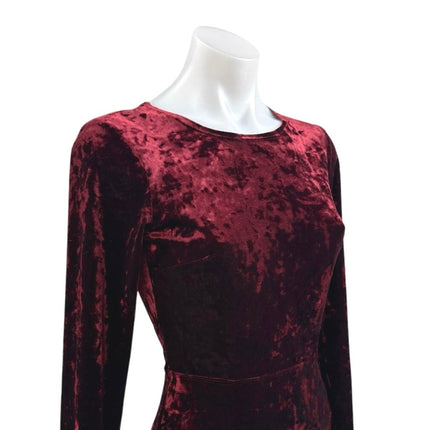 Forever 21 Red Burgundy Velvet Velour Long Sleeve Open Back A Line Maxi Dress XS