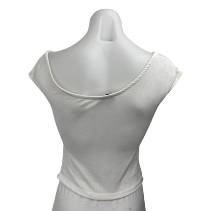 Edikted Women's White Short Sleeve Boat Neck Cropped T Shirt Tee Top Size M