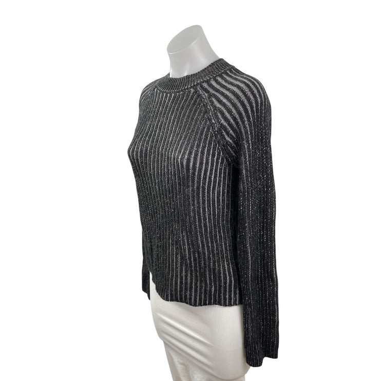 Steve Madden Ami Women's Dark Grey Ribbed Crew Neck Long Sleeve Sweater Top Sz M