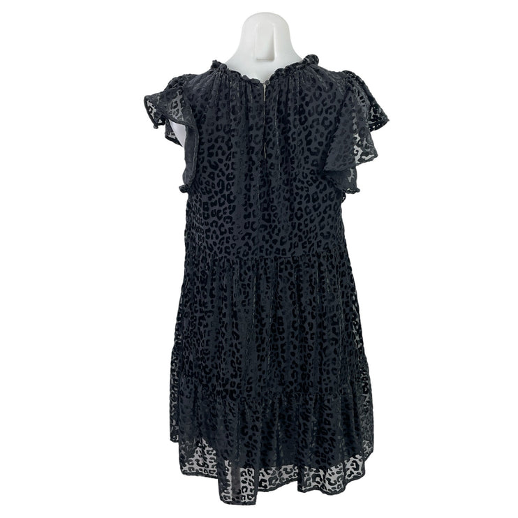 Ann Taylor LOFT Velvet Burnout Leopard Ruffle Tiered A Line Mini Dress Size XS