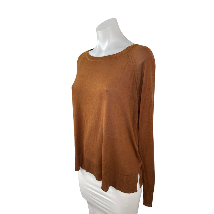 Zara Women's Brown Long Sleeve Boat Neck Knit Cozy Pullover Sweater Top Size S