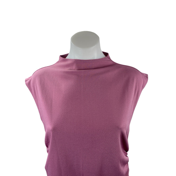 Abercrombie & Fitch Women's Purple Cap Sleeve Mock Neck Ruched Blouse Top Size L