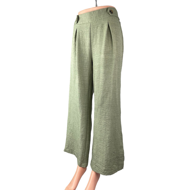 Wren Women's Green High Waisted Pleated Wide Leg Baggy Trousers Pants Size M