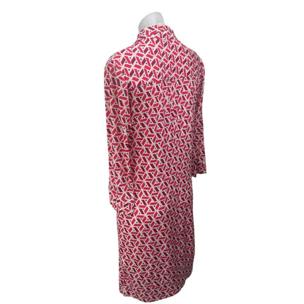 Donna Morgan Red Geometric Long Sleeve Button Front Shift Mini Shirt Dress Sz 6
