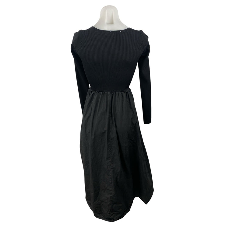 Moon River Mixed Media Black Sweetheart Neck Long Sleeve  Midi Flare A-Line XS