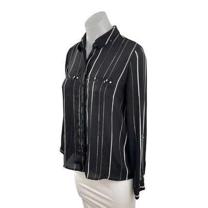 Apt. 9 Women's Black Stripe Collared Long Sleeve Button Down Shirt Top XS Petite