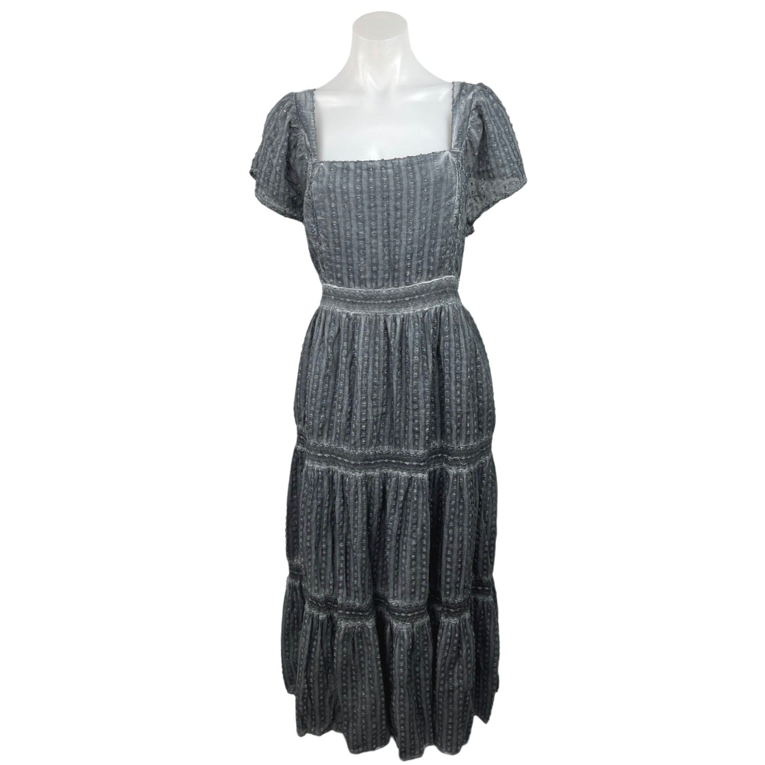 American Eagle Gray Square Neck Puff Sleeve A Line Tiered Midi Dress Size XXL American Eagle Gray Square Neck Puff Sleeve A Line Tiered Midi Dress Size XXL