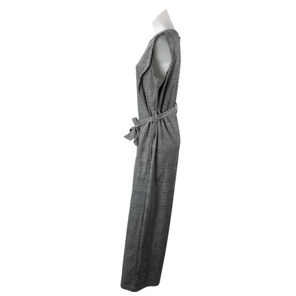 Max Studio Women's Dark Gray Plaid Sleeveless Tie Waist Wide Leg Jumpsuit Size M