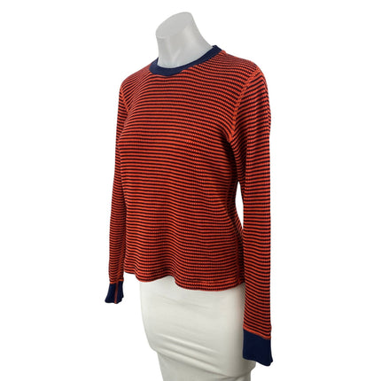 Re/Done Women's Red Ribbed Knit Striped Crewneck Long Sleeve Sweater Top Size S