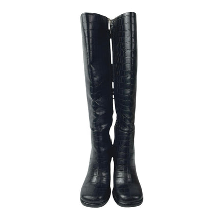 Circus by Sam Edelman Black Croc Leather Zip Up Heeled Knee High Boots Size 5.5