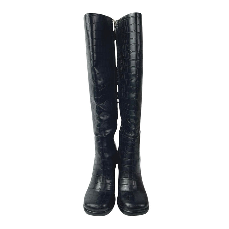 Circus by Sam Edelman Black Croc Leather Zip Up Heeled Knee High Boots Size 5.5