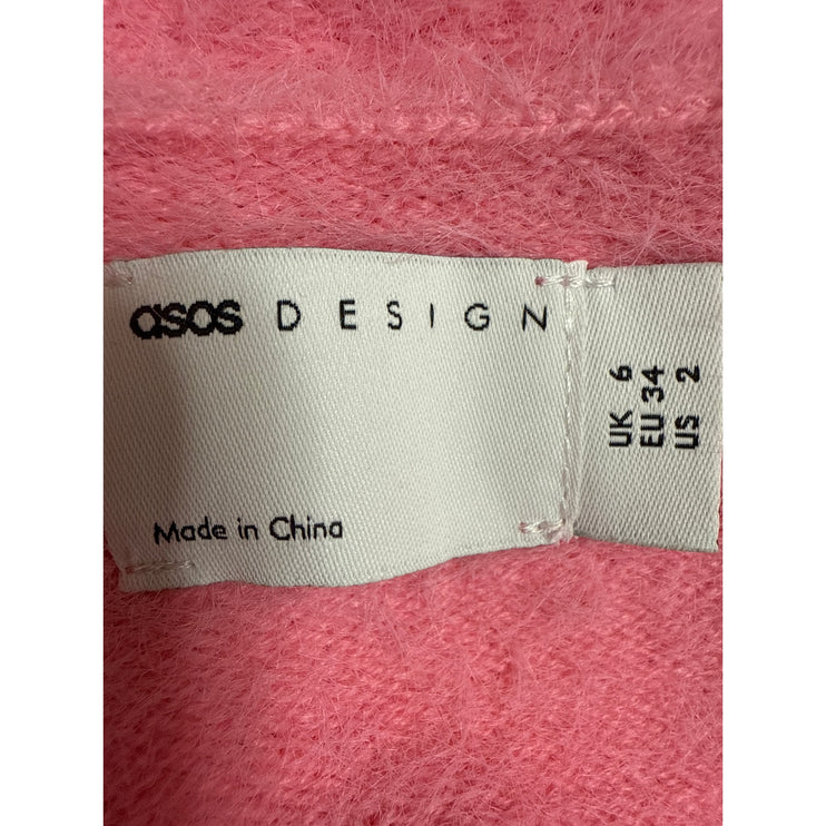 ASOS Pink Fleece Cardigan Short Sleeve T Shirt Shorts Sweater 3 Piece Set Size 2